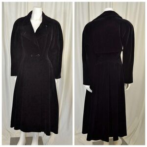 Vintage Louis Feraud Black Velvet Swing Coat Double Breasted 1970's Princess